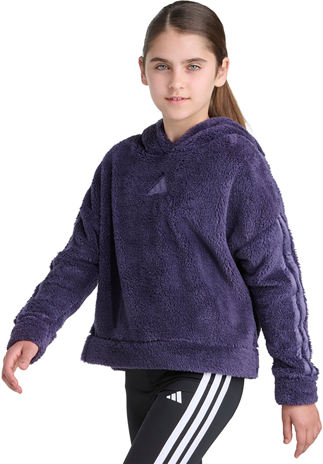 adidas Girls' 3-Stripes Sherpa Hooded Pullover - view number 3