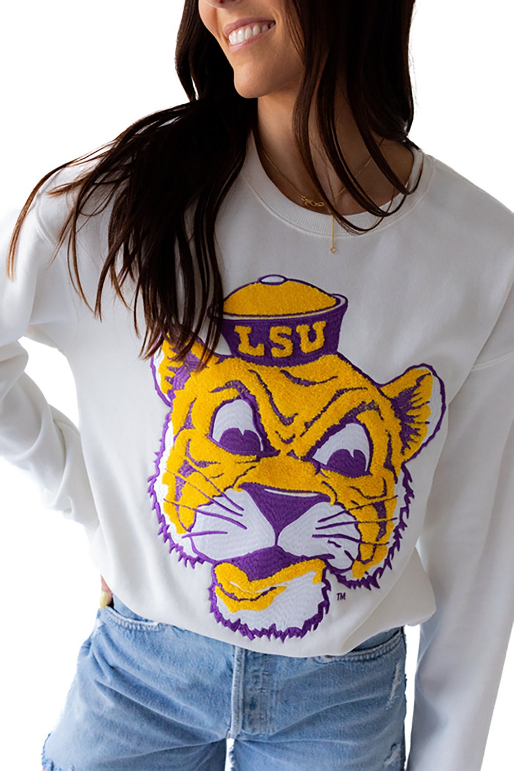 Gameday Social Women's LSU Mascot Chenille Comfort Crew Sweatshirt - view number 3