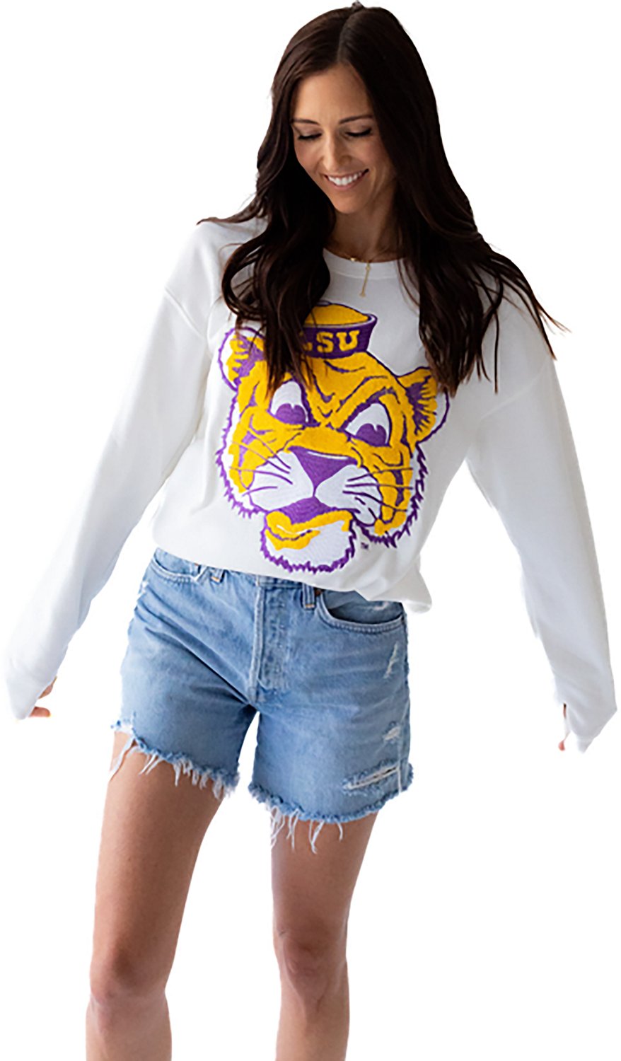 Gameday Social Women's LSU Mascot Chenille Comfort Crew Sweatshirt - view number 4