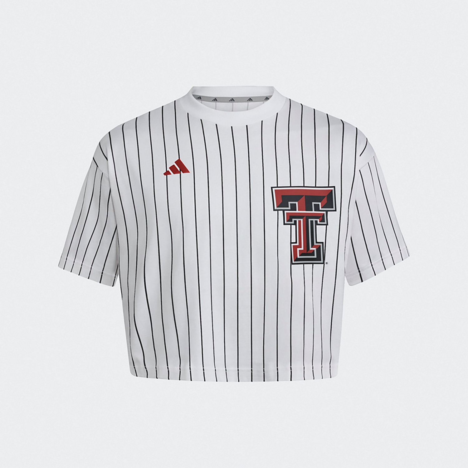 adidas Women's Texas Tech University Patrick Mahomes Cropped Pinstripe Baseball Jersey Short Sleeve Top