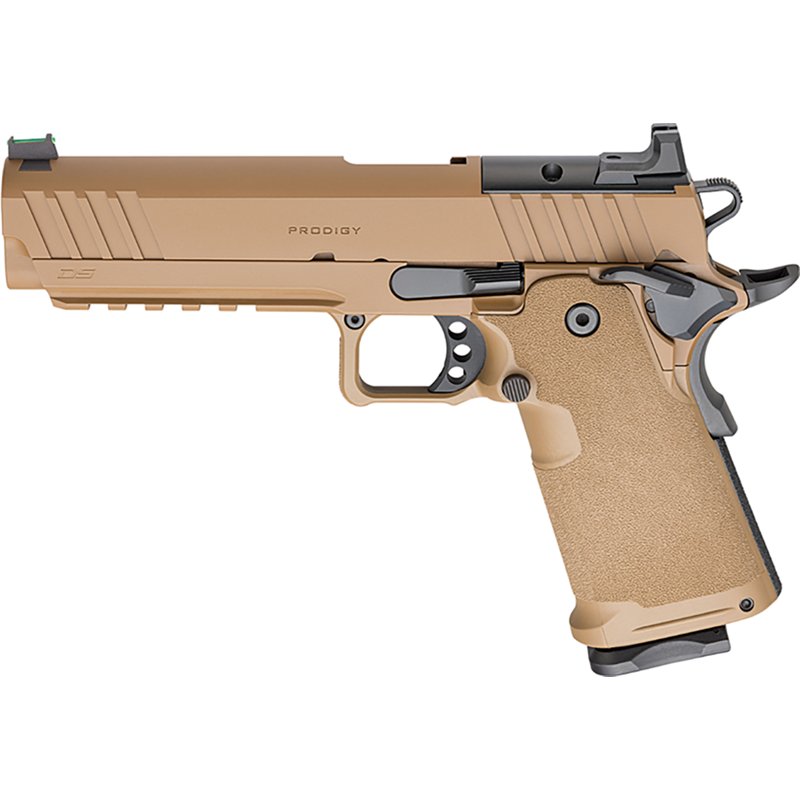 Springfield Armory 1911 DS Prodigy 9mm 5" Bbl Coyote Brown Handgun w/ AOS Plate, U-Notch Fiber Optic Sights, 2x10rd Mags PH9119AOSCBLC