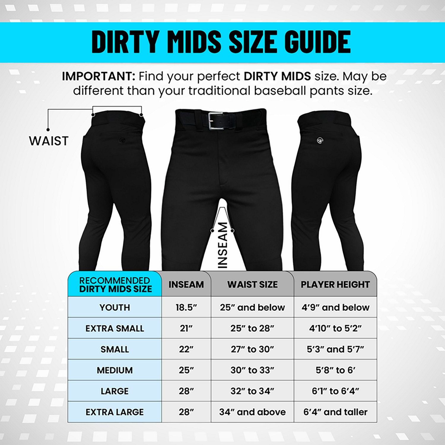 Dirty Mids Boys' Youth Collection Baseball Pants