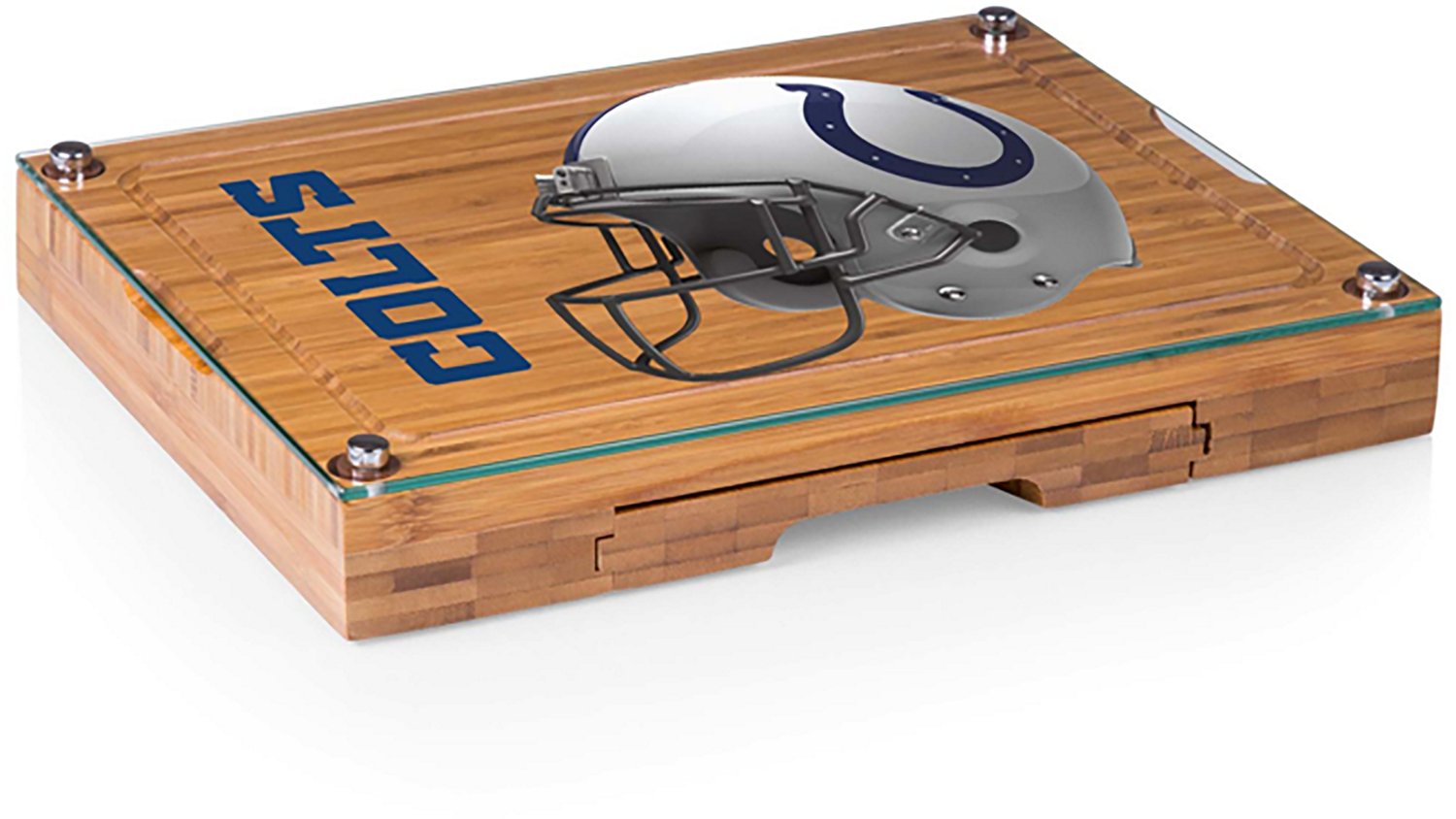 Picnic Time Indianapolis Colts Concerto Glass Top Cheese Cutting Board and Tools Set