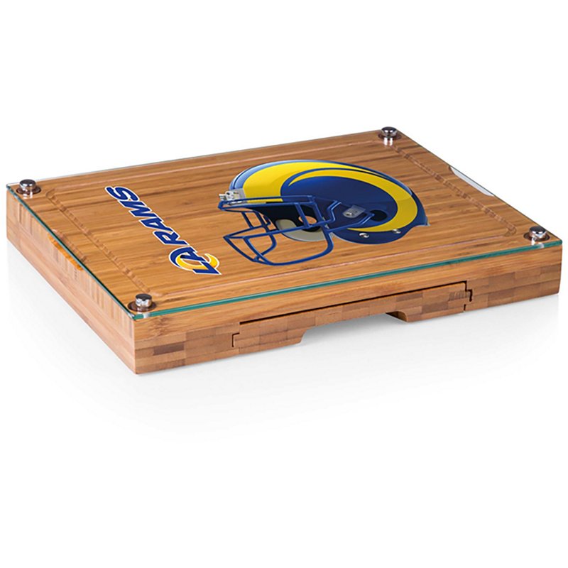 Picnic Time Los Angeles Rams Concerto Glass Top Cheese Cutting Board and Tools Set