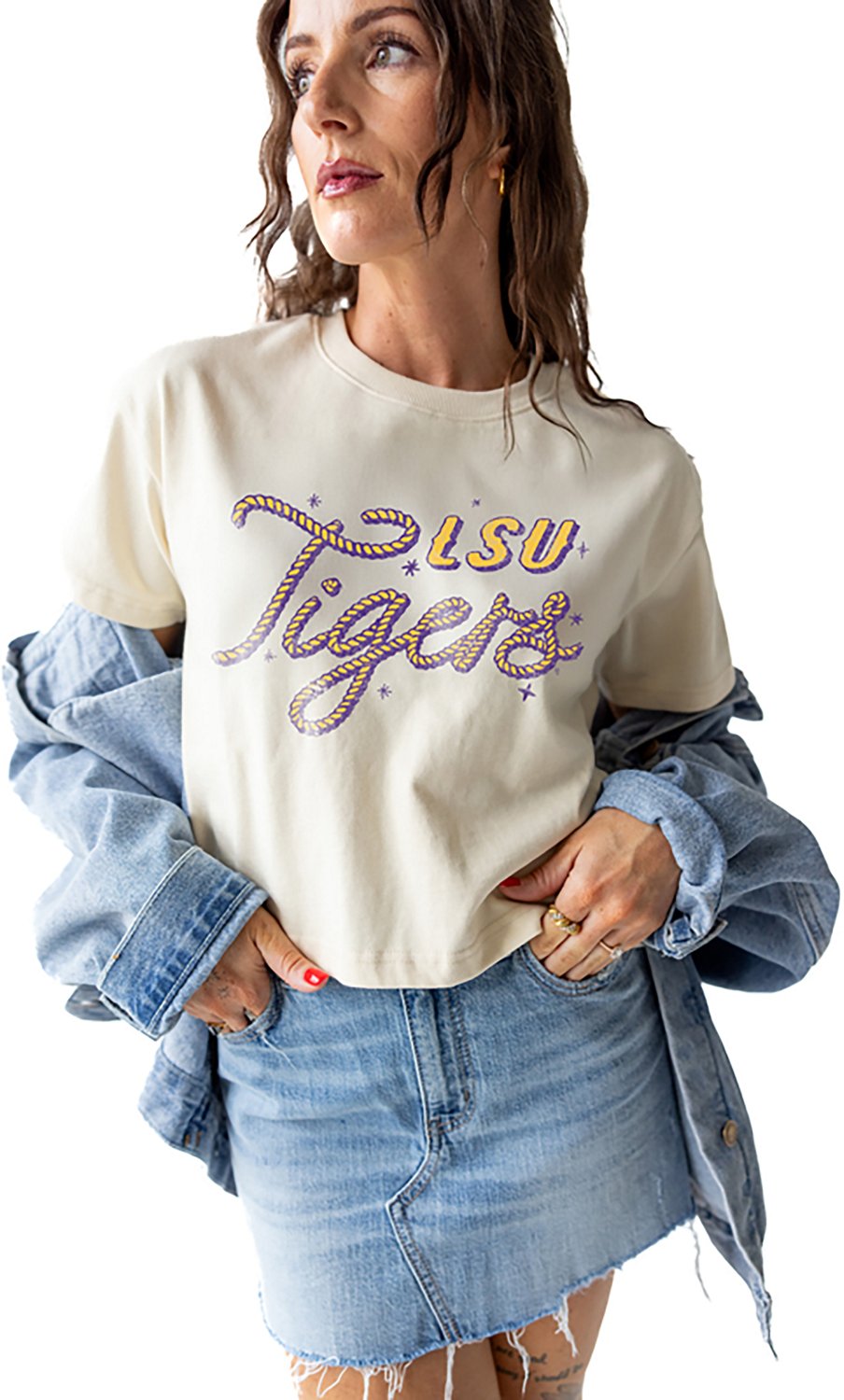 Gameday Social Women's Louisiana State University Tigers Lasso Luxe Heavyweight Crop Short Sleeve T-shirt - view number 2