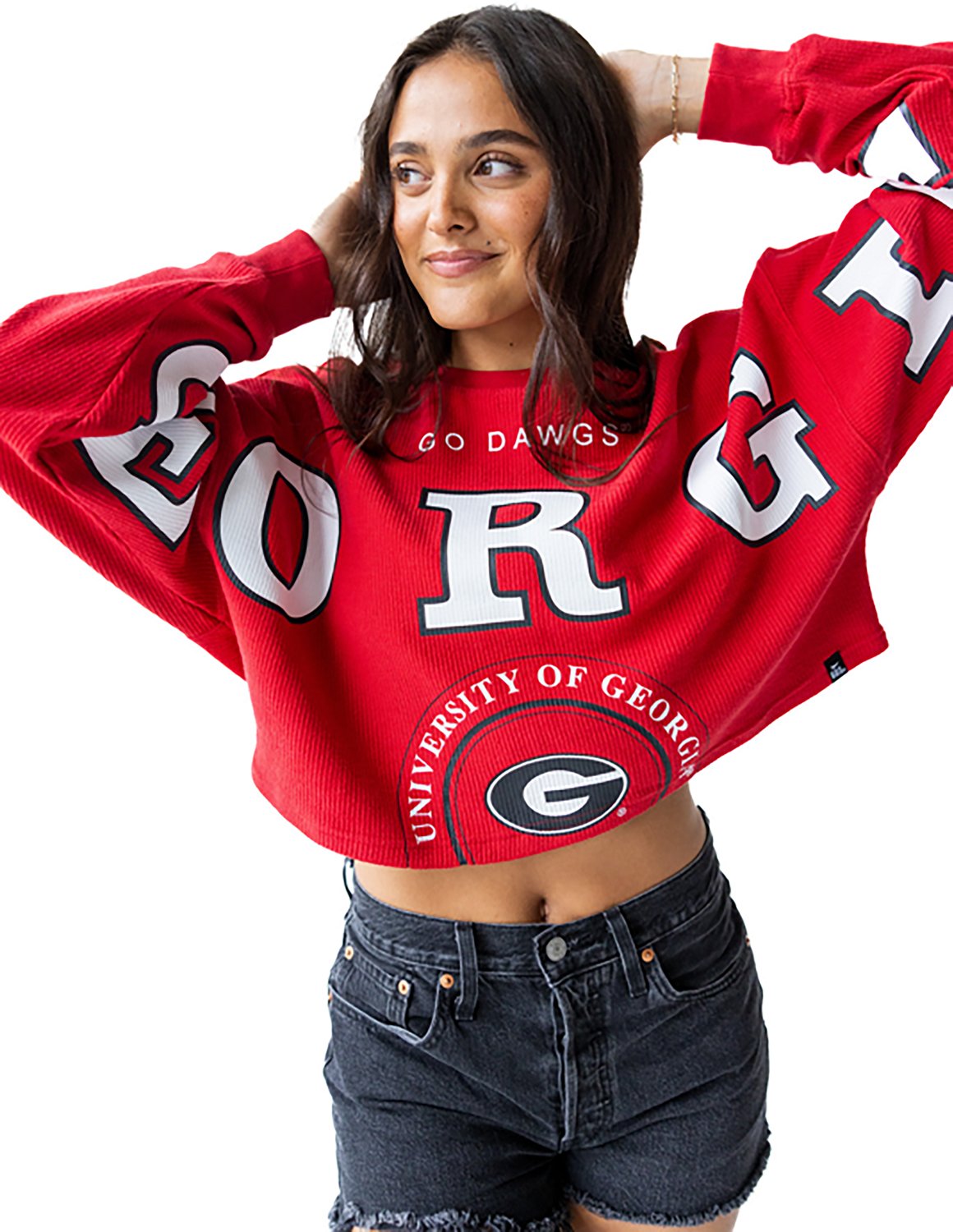 Gameday Social Women's University of Georgia Phipps Split Crop Corded Long Sleeve T-shirt - view number 4