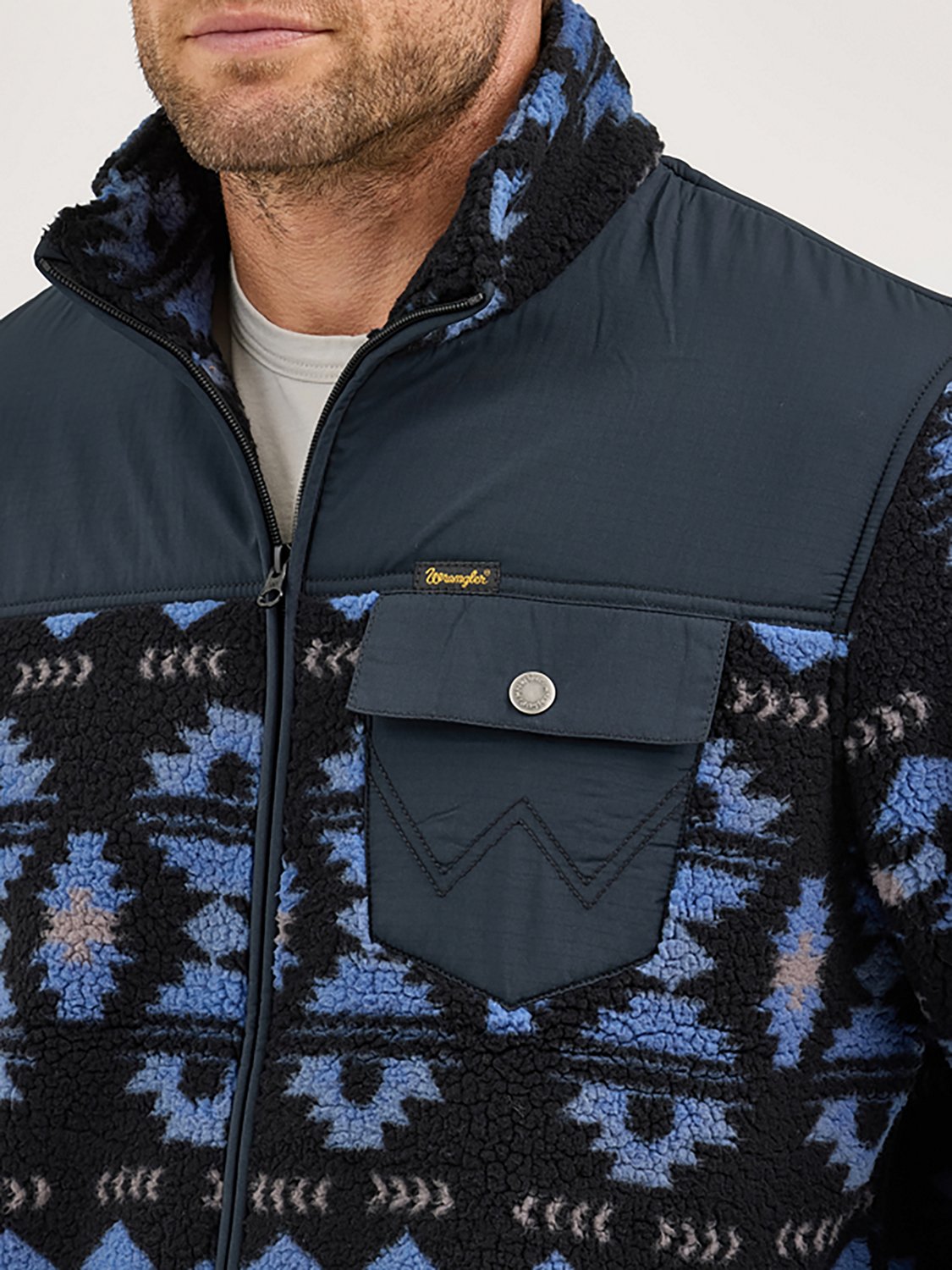 Wrangler Men's Western Mixed Sherpa Zip Up Jacket