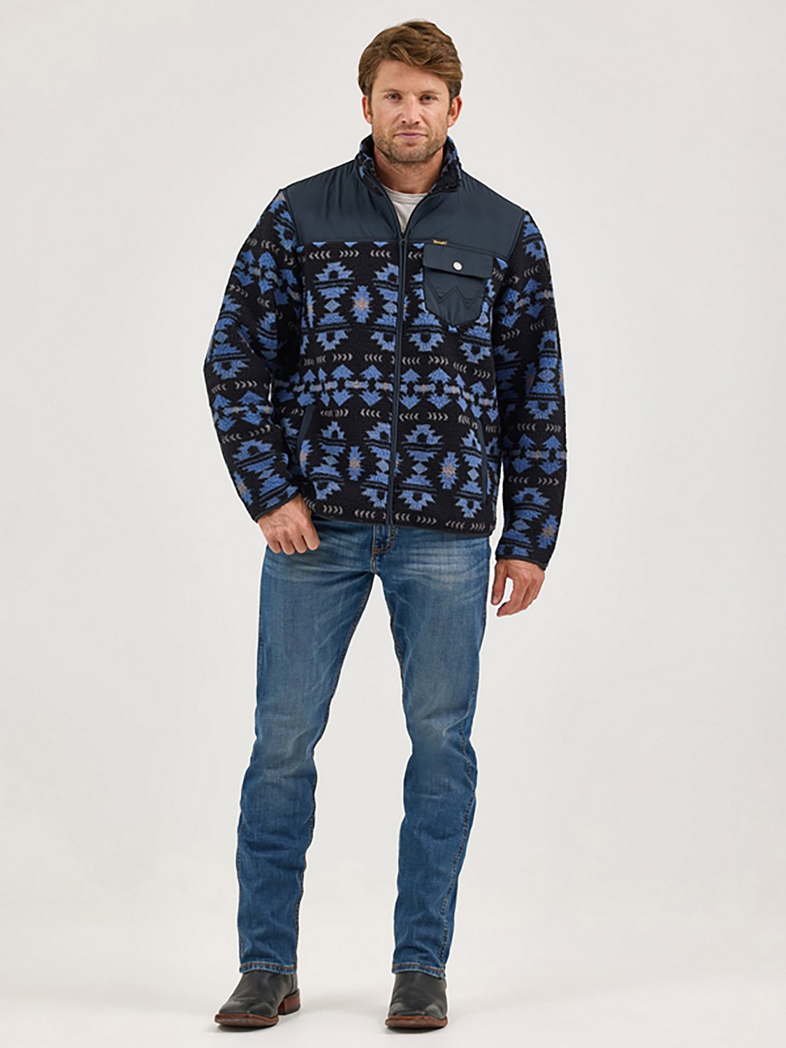 Wrangler Men's Western Mixed Sherpa Zip Up Jacket