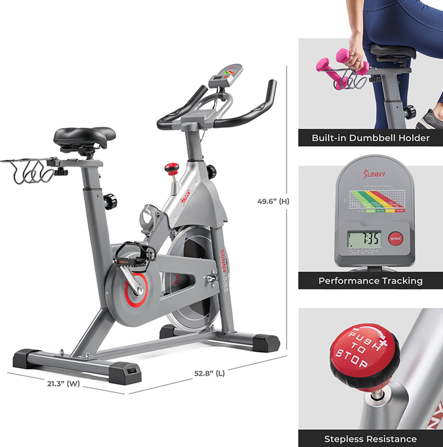 Sunny Health & Fitness SMART Magnetic Resistance Exercise Bike with Dumbbell Holder - view number 2