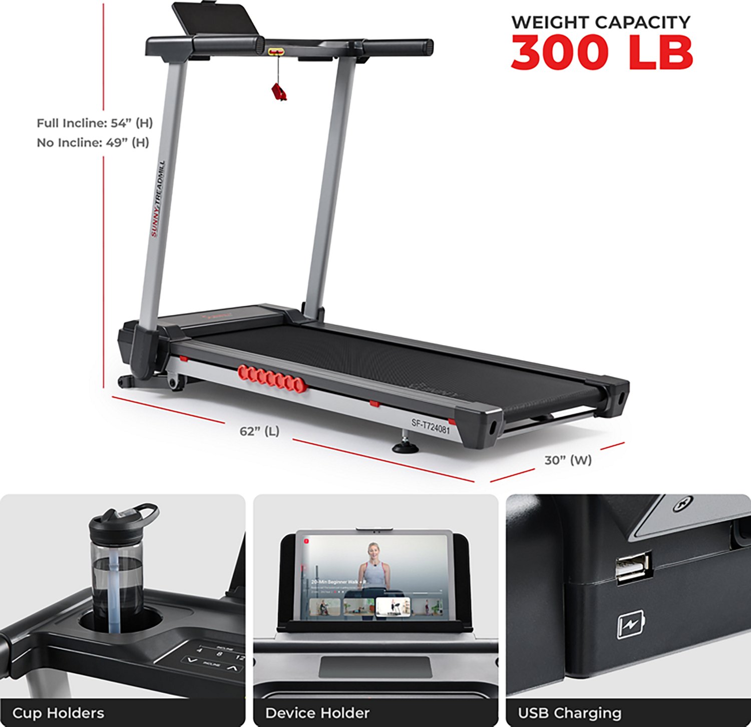 Sunny Health & Fitness Pace 500 Smart Auto Incline Treadmill - view number 2