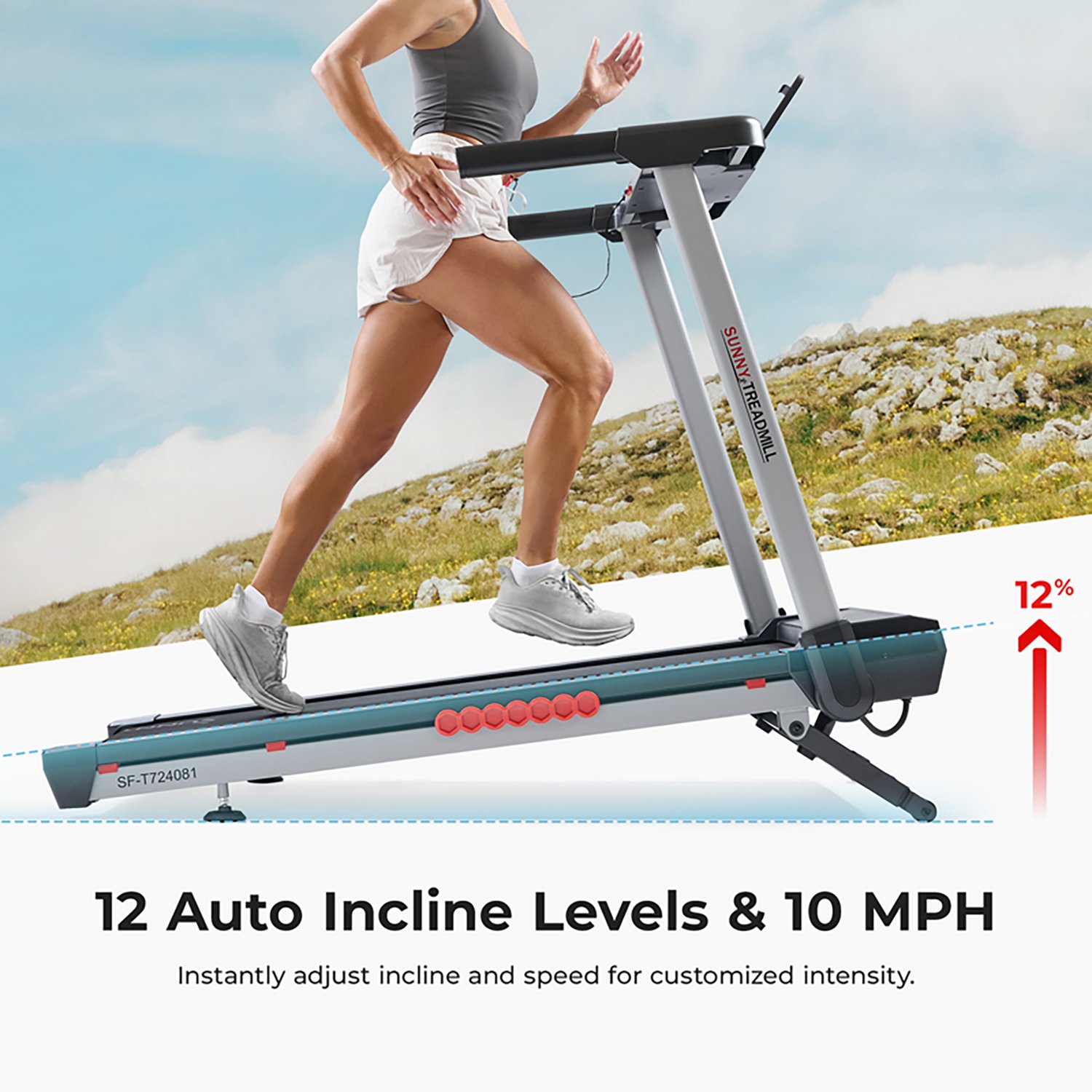 Sunny Health & Fitness Pace 500 Smart Auto Incline Treadmill - view number 5