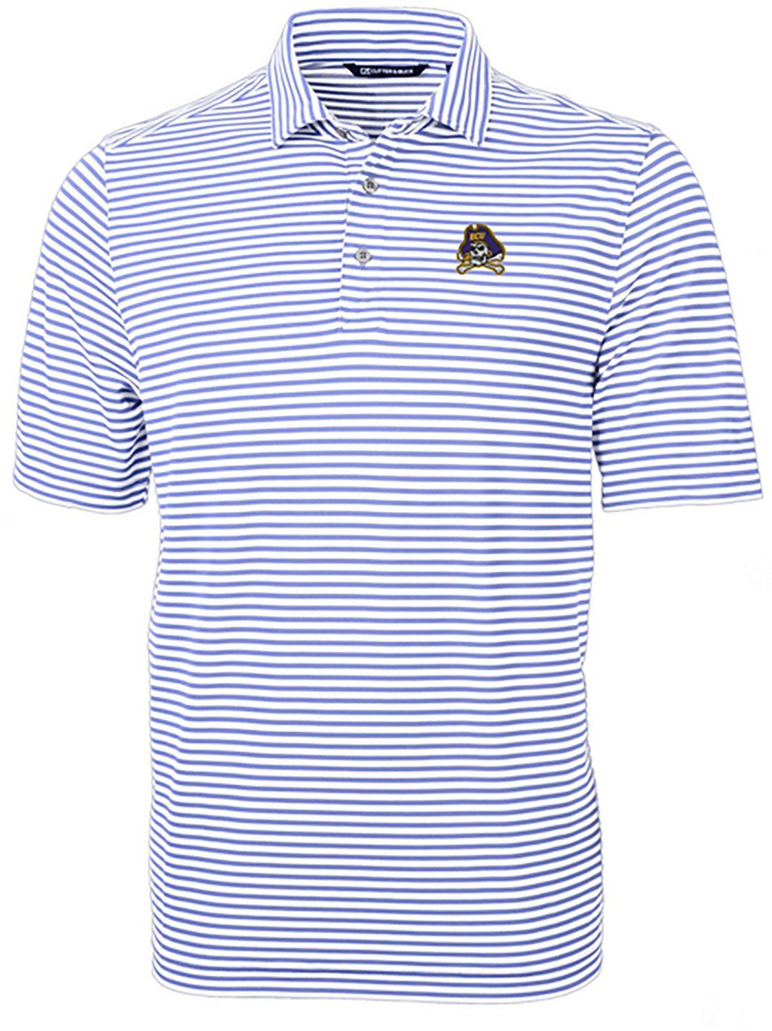 Cutter & Buck Men's East Carolina Pirates Primary Logo Virtue Eco Pique Stripe Polo Shirt