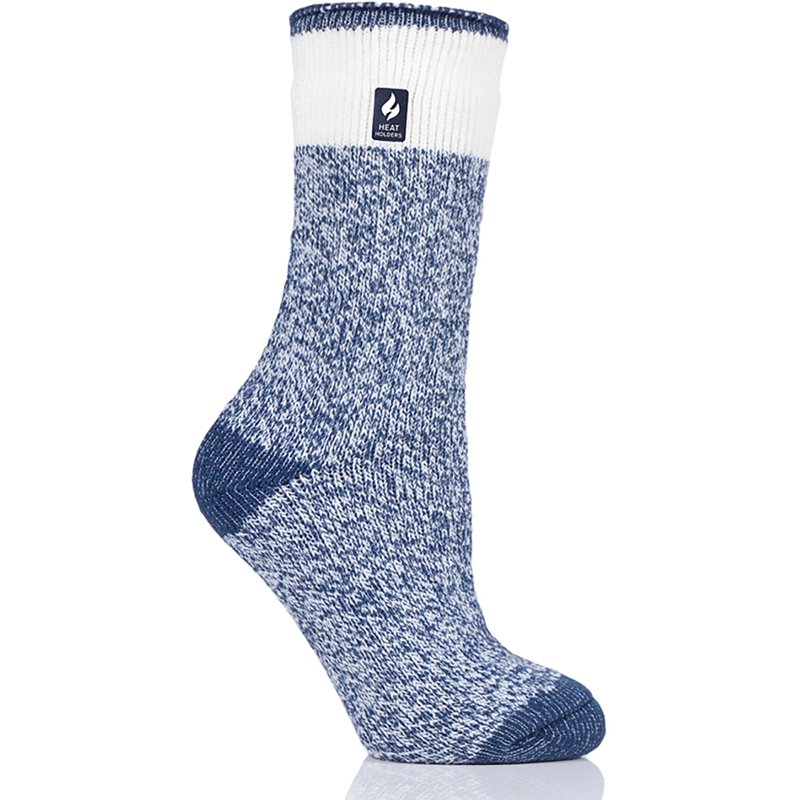 Heat Holders LITE Willow Block Twist Thermal Crew Socks for Ladies - Soft Navy