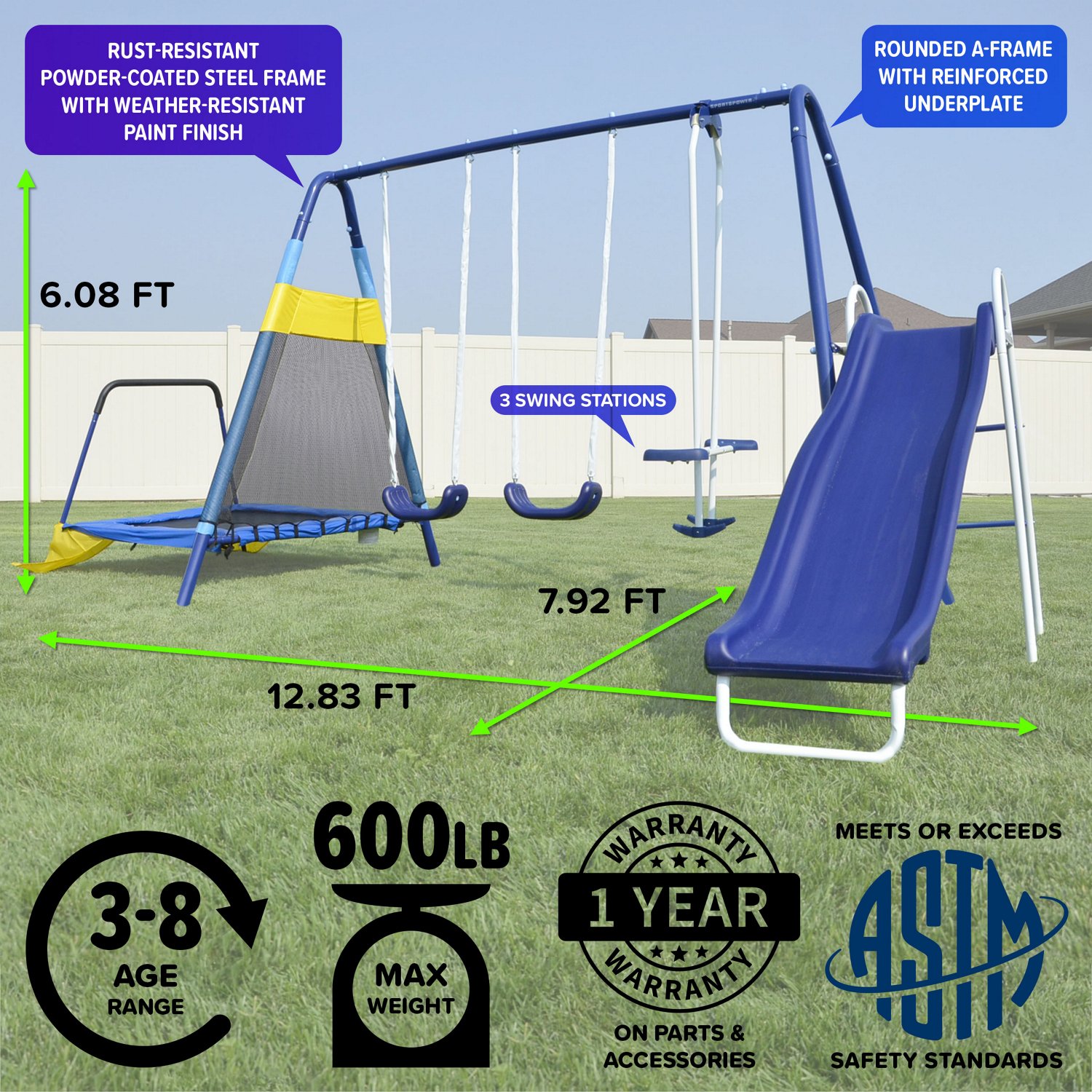Sportspower Almansor Metal Swing, Slide and Trampoline Set - view number 7