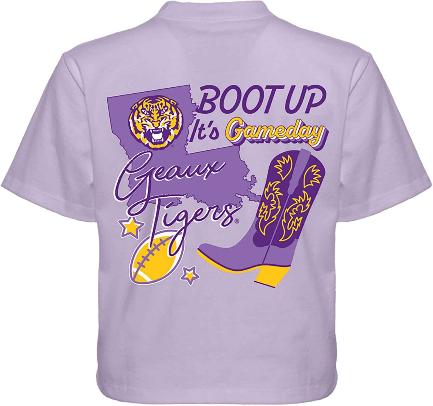 Bayou Apparel Women's Louisiana State University Boot Up Gameday Boxy Crop Graphic T-shirt - view number 3