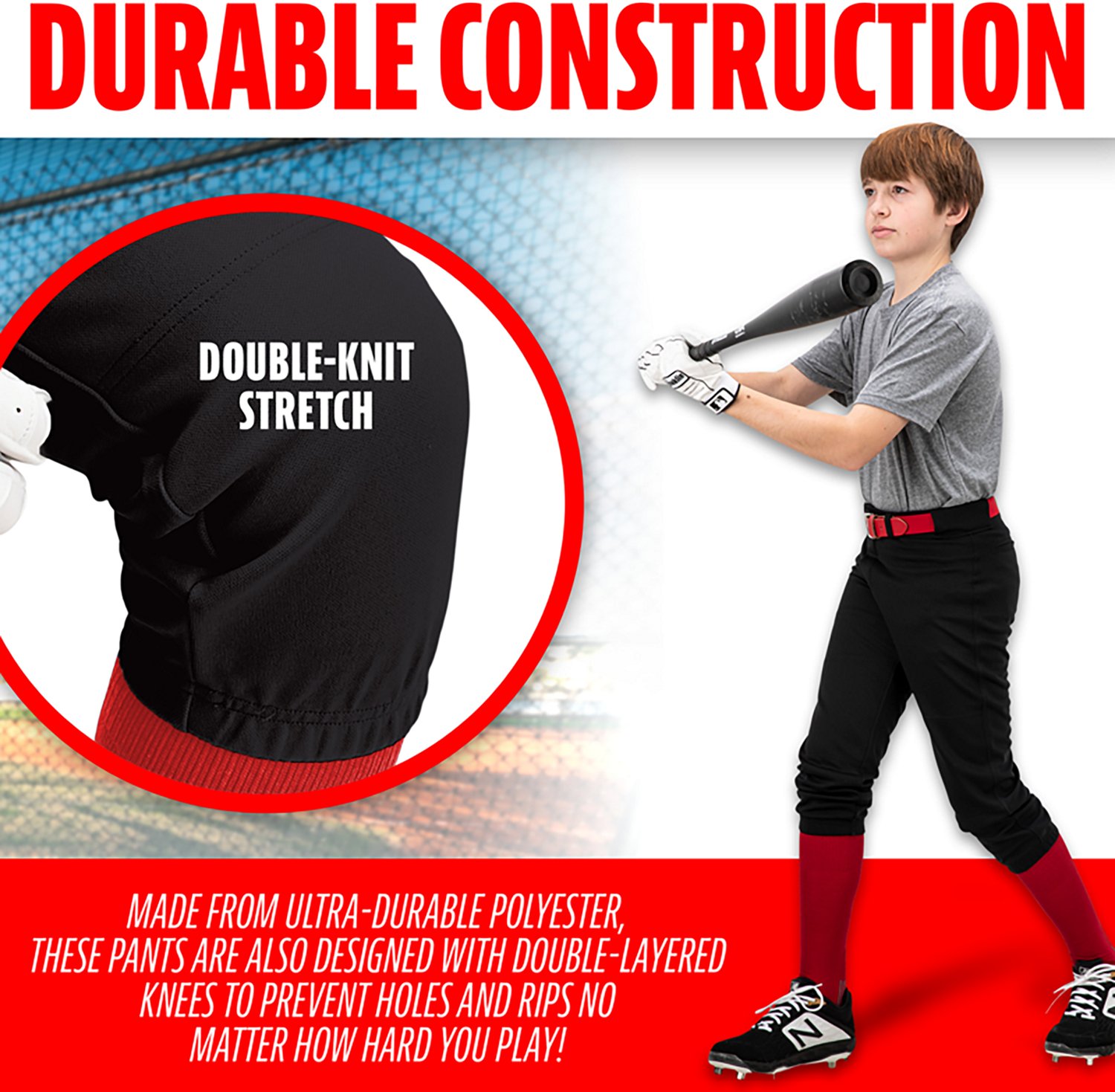 Franklin Sports Kids’ Classic Fit Knee High Baseball + Softball Pants - view number 4