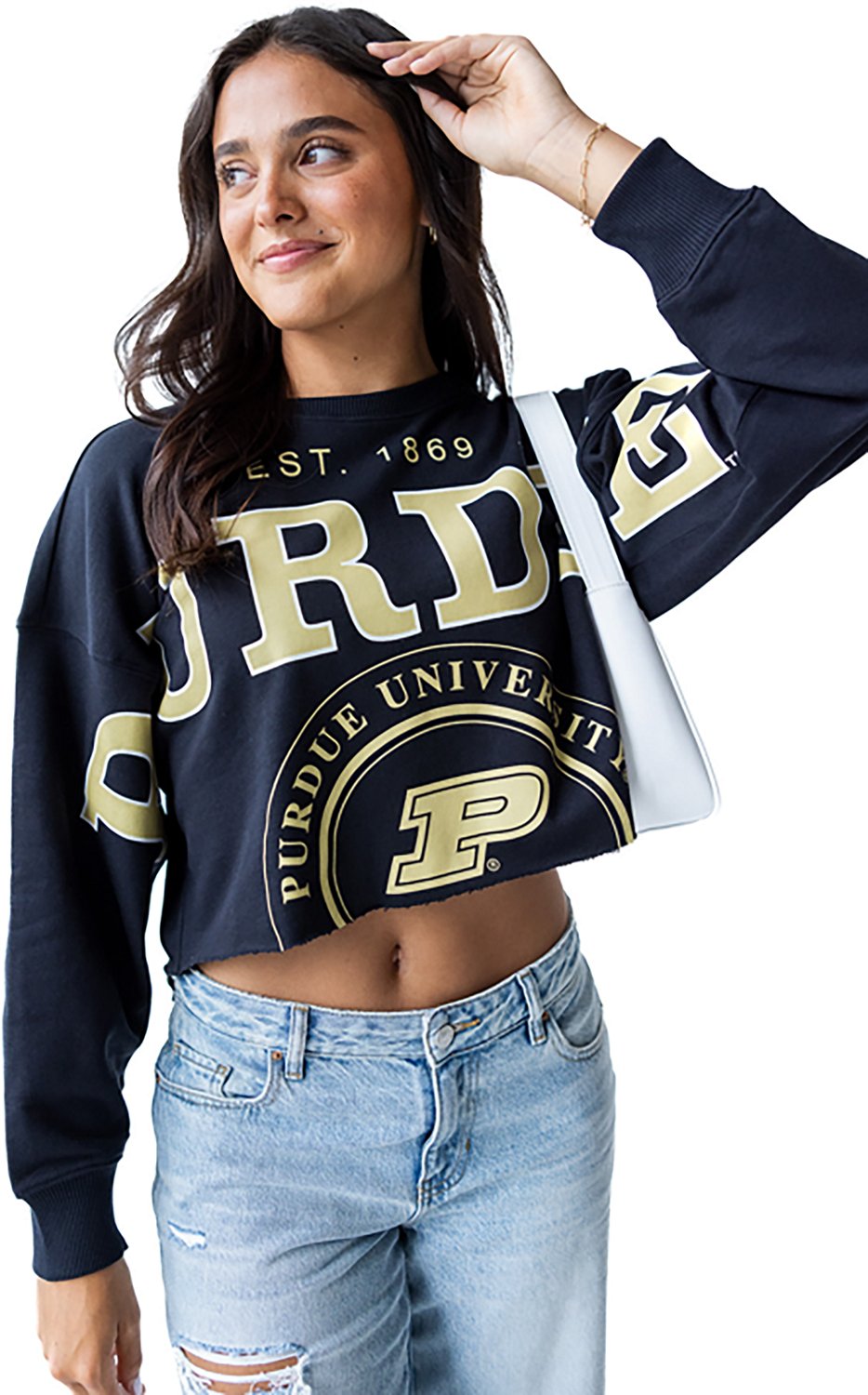 Gameday Social Women's Purdue Boilermakers Phipps Split Crop Crew Sweatshirt - view number 2