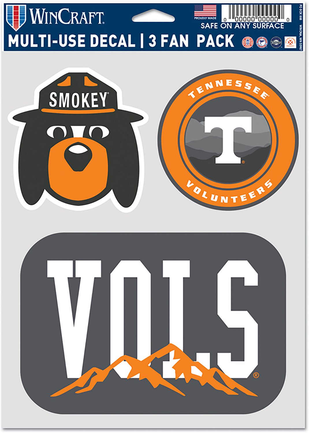 WinCraft University of Tennessee Fan Pack Multi-Use 5.5 in x 7.75 in Fan Decals 3 Pack
