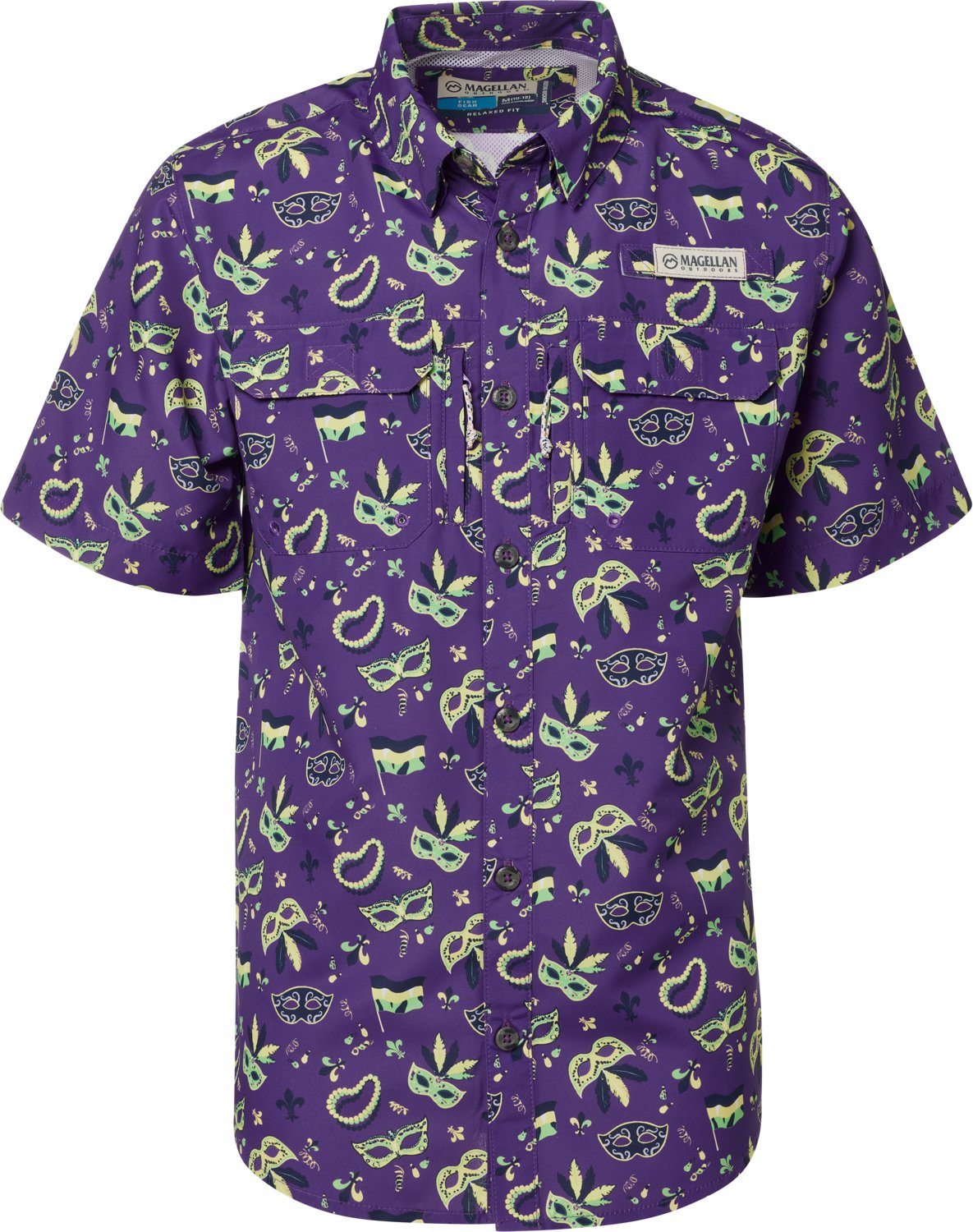 Magellan Outdoors Boys' Mardi Gras Print Short Sleeve Button-Down Shirt