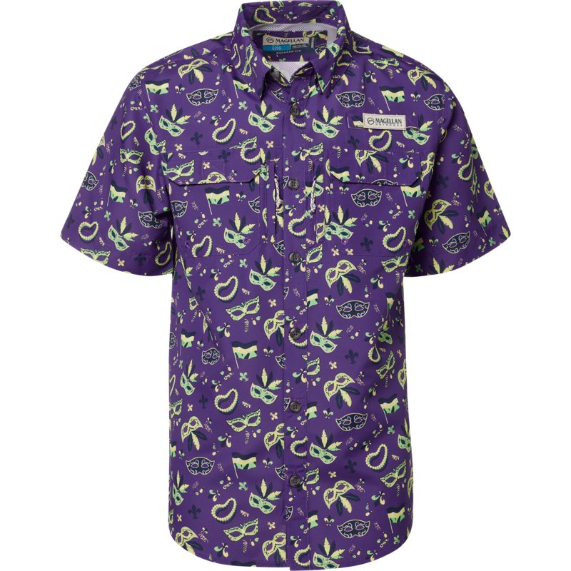 Magellan Outdoors Boys' Mardi Gras Print Short Sleeve Button-Down Shirt-image