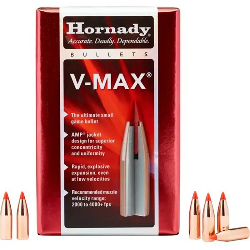 Hornady V-Max Rifle Bullets - .22 Caliber - .224 Diameter - 53 Grain - 100 Rounds