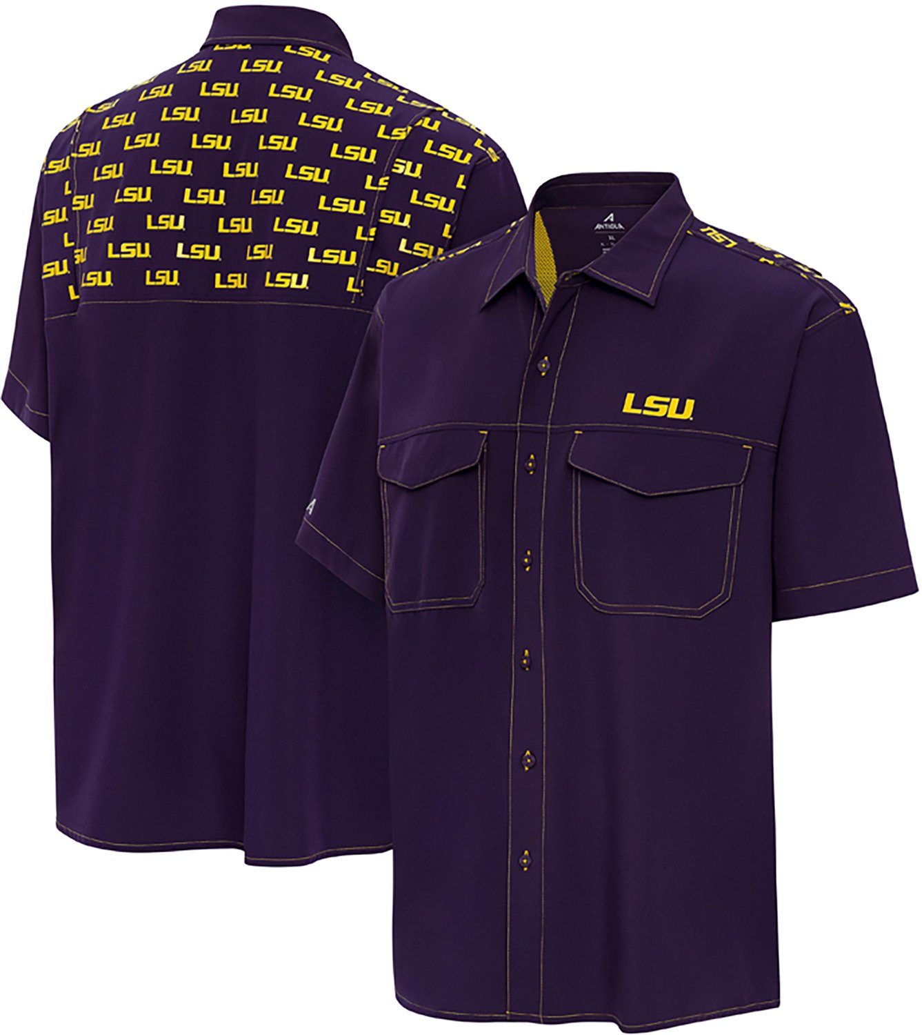 Antigua Men's Louisiana State University Scatter Print Button Down Shirt - view number 1