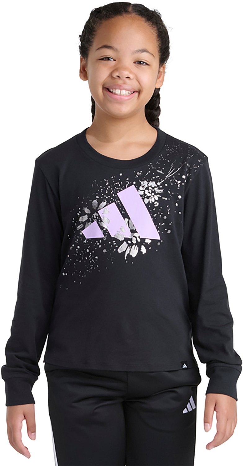 adidas Girls' Glam Floral 3-bar Long Sleeve Graphic T-shirt - view number 3