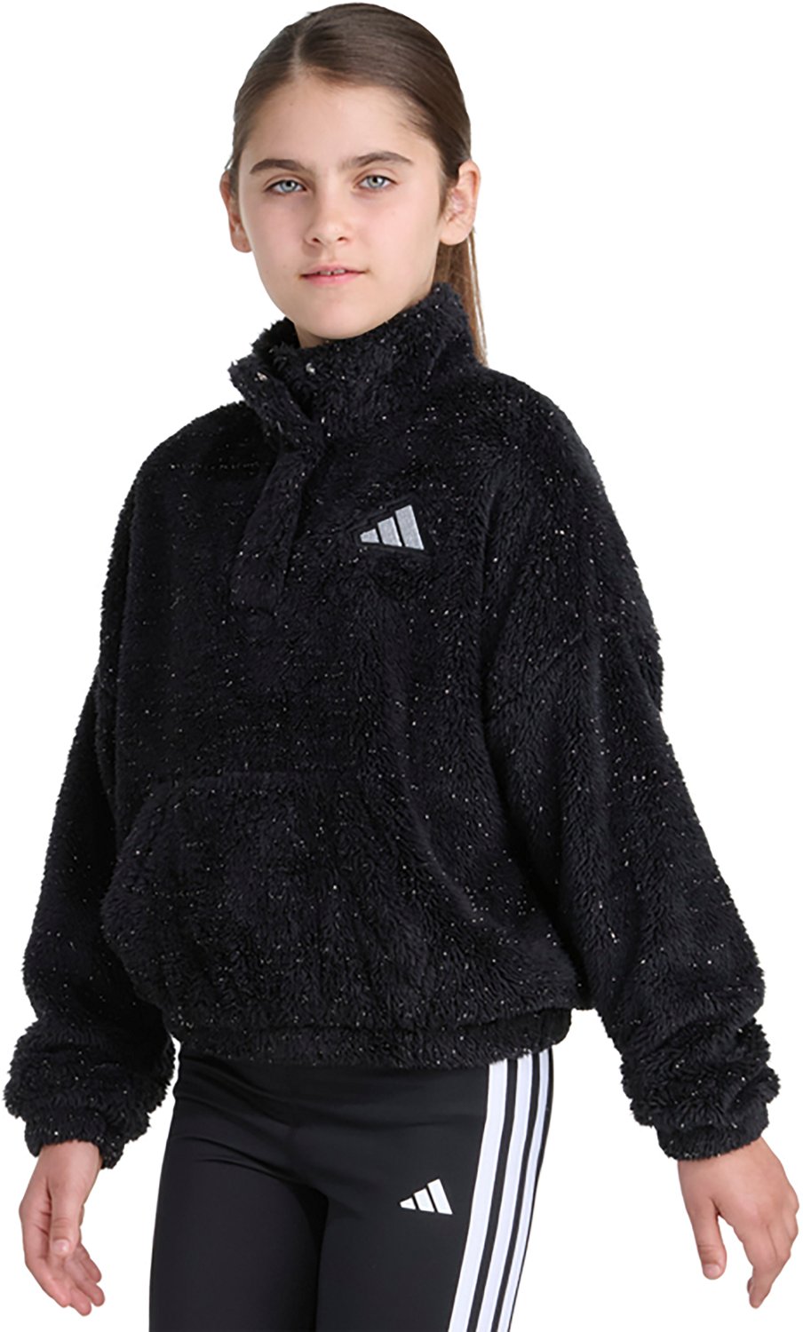 adidas Girls' Mock Neck Lurex Sherpa Long Sleeve Pullover - view number 3