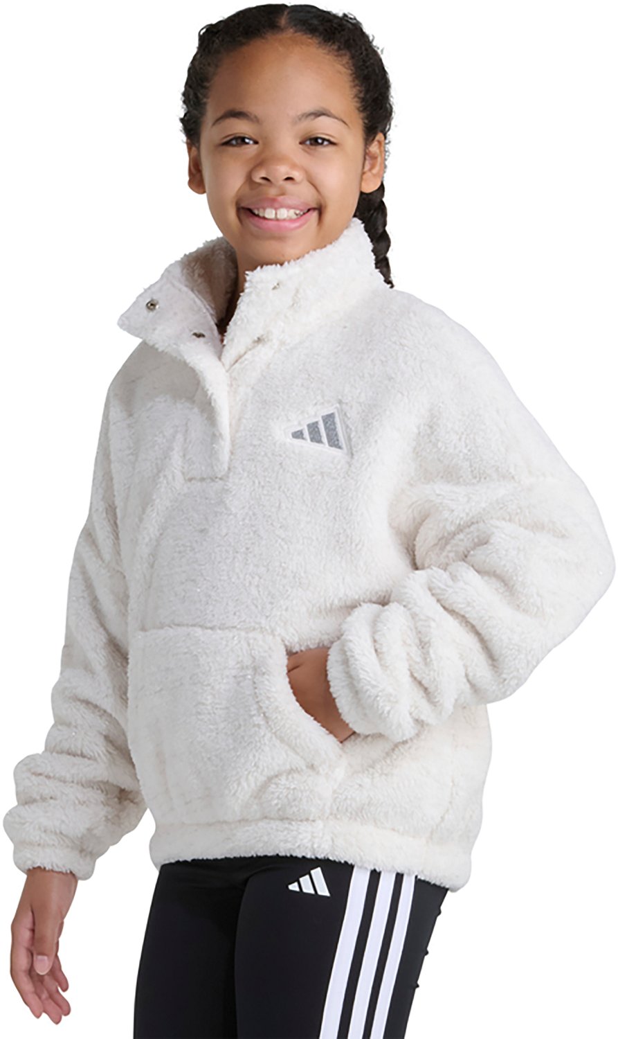 adidas Girls' Mock Neck Lurex Sherpa Long Sleeve Pullover - view number 3