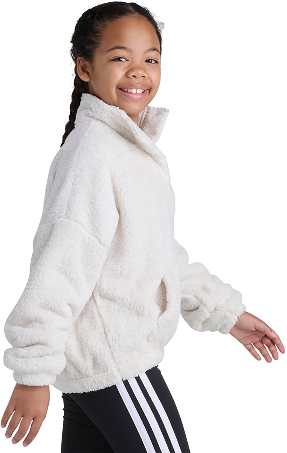 adidas Girls' Mock Neck Lurex Sherpa Long Sleeve Pullover - view number 4