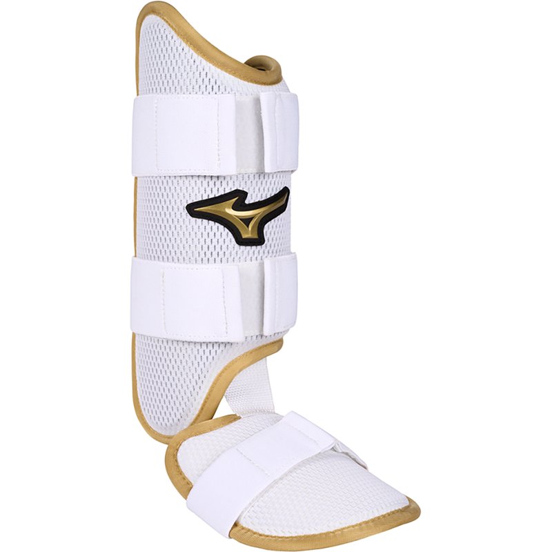Mizuno Pro Batter's Leg Guard, Right-Handed Batter, White/Gold