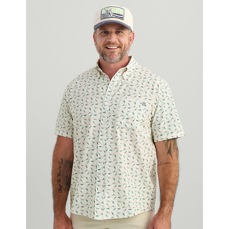 Huk Kona Harbor Mist Short-Sleeve Button-Down Shirt - Egret - M