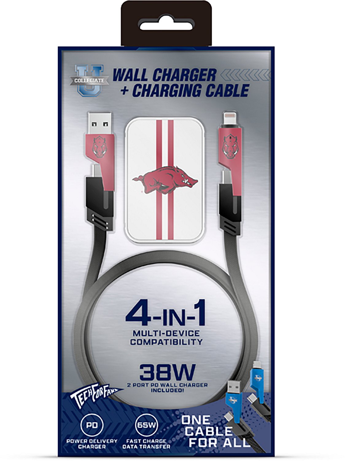 Prime Brands Group University of Arkansas Slim Wall Charger with 4-in-1 Multicharging Cable - view number 2