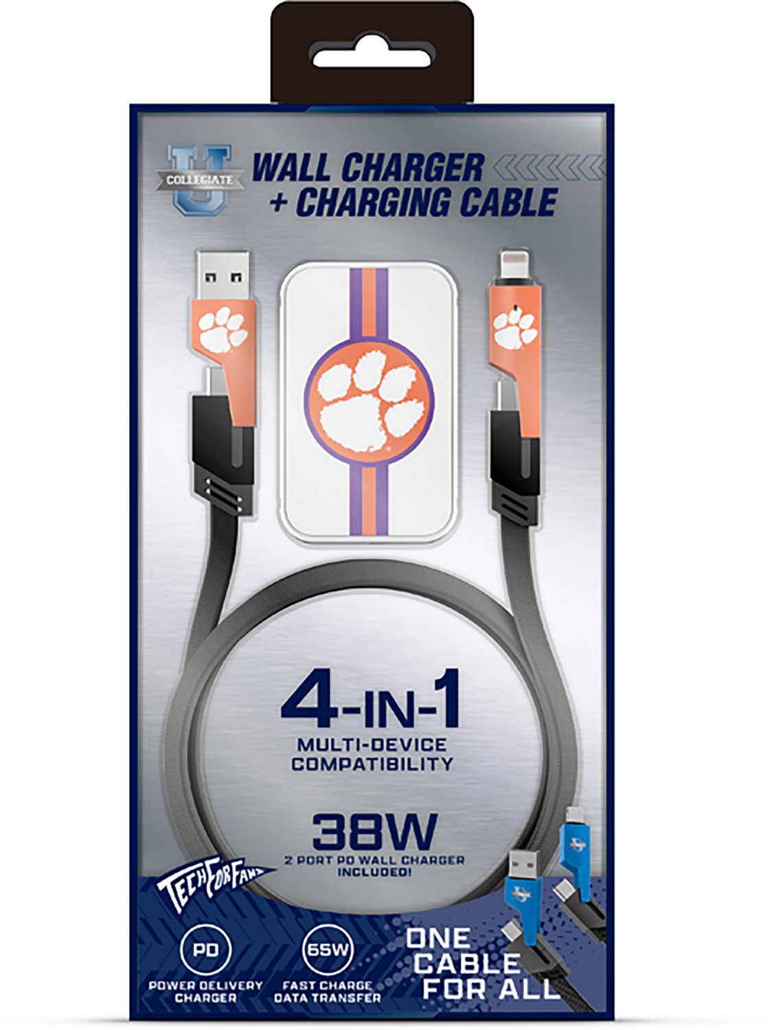 Prime Brands Group Clemson University Slim Wall Charger with 4-in-1 Multicharging Cable - view number 2