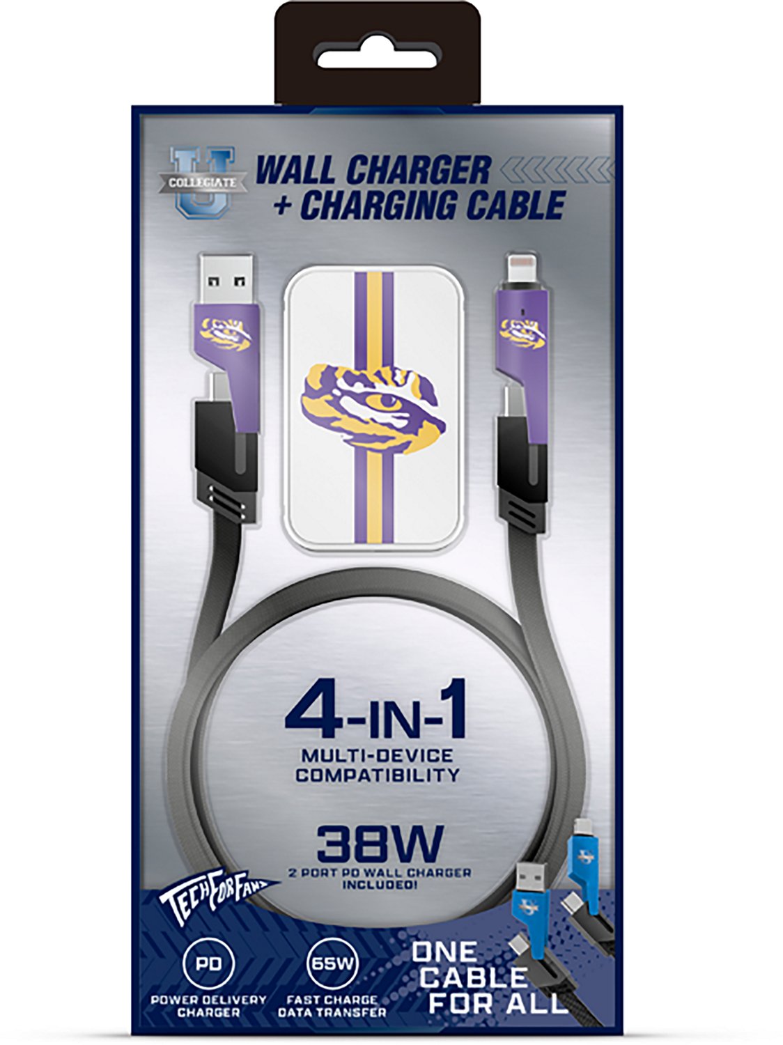 Prime Brands Group Louisiana State University Slim Wall Charger with 4-in-1 Multicharging Cable - view number 2