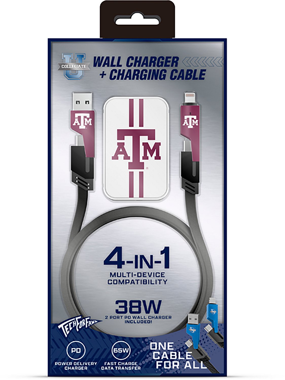 Prime Brands Group Texas A&M University Slim Wall Charger with 4-in-1 Multicharging Cable - view number 2