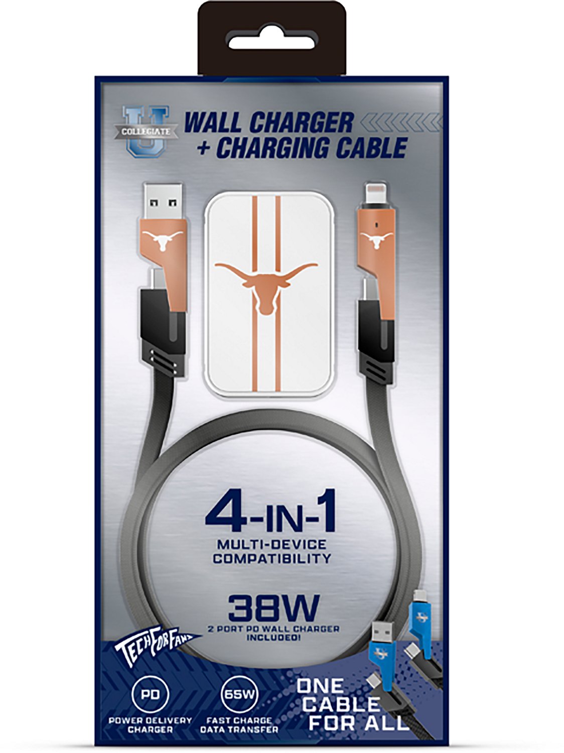 Prime Brands Group University of Texas Slim Wall Charger with 4-in-1 Multicharging Cable - view number 2
