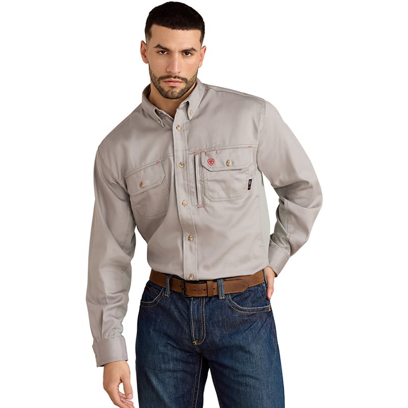 Men's Flame-Resistant Solid Vent Work Shirt in Silver Fox Cotton/Nylon, Size: Medium by Ariat