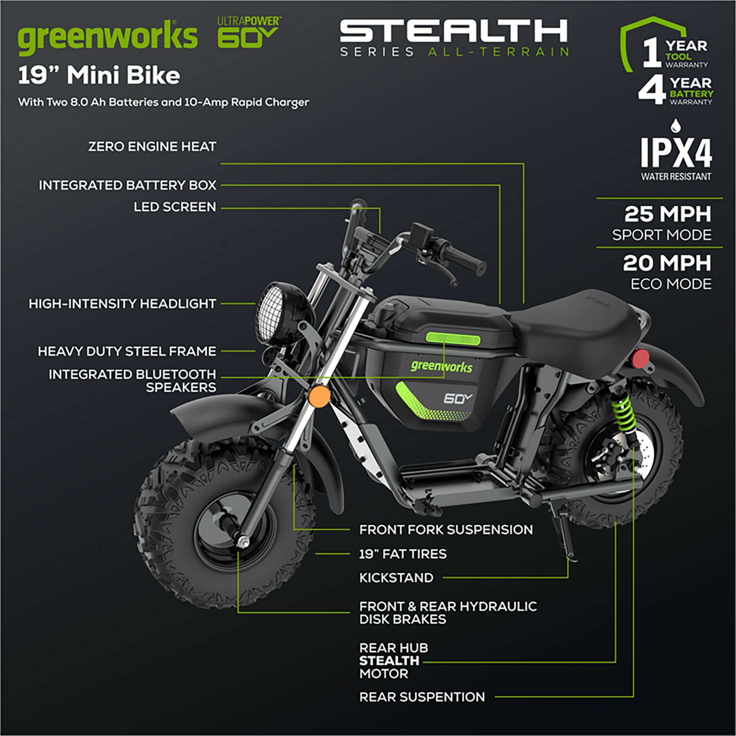 Greenworks Kids’ STEALTH 60V Mini Bike - view number 6