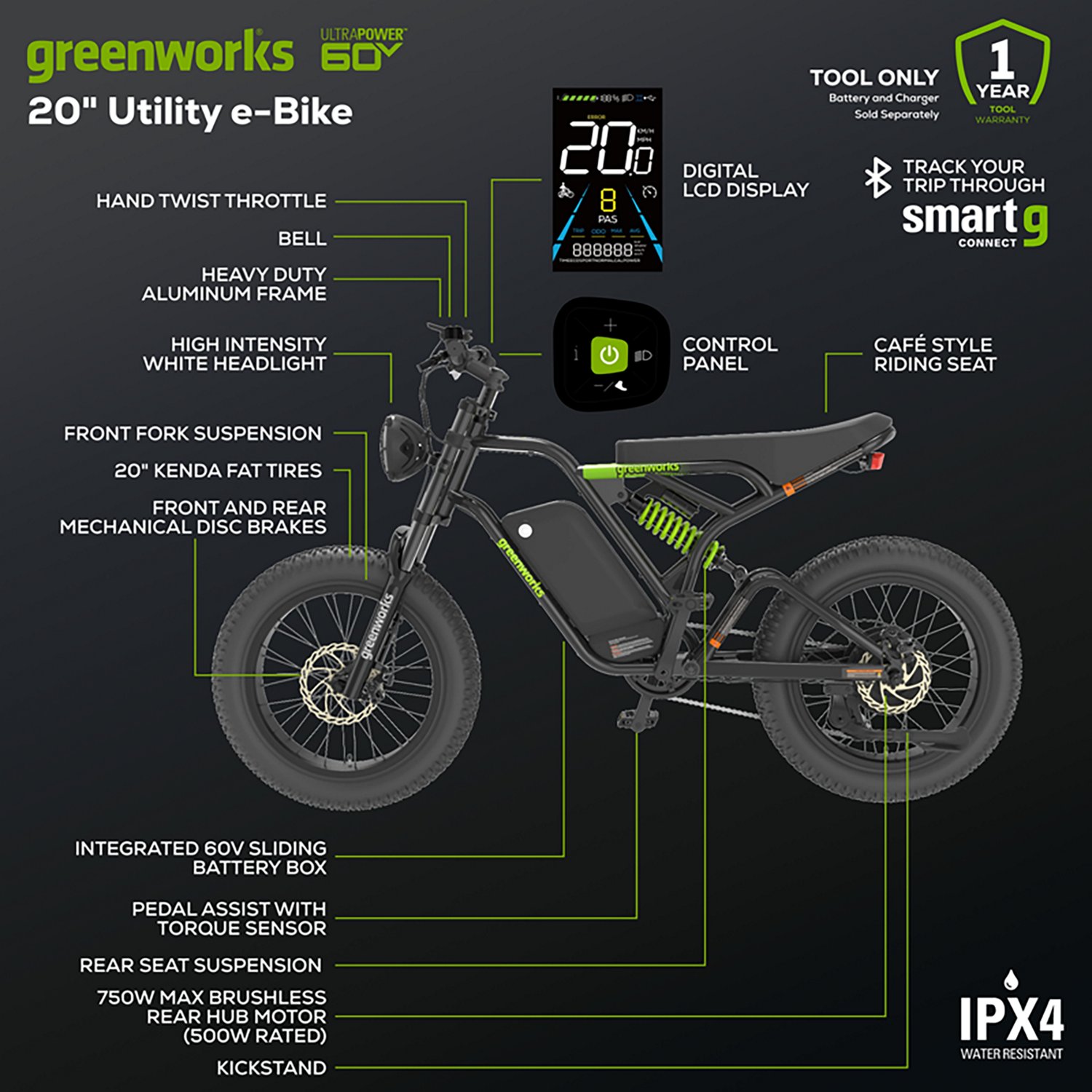 Greenworks Adults’ 60V VENTURE Series 20 in Fat Tire Electric Utility Bike - view number 2