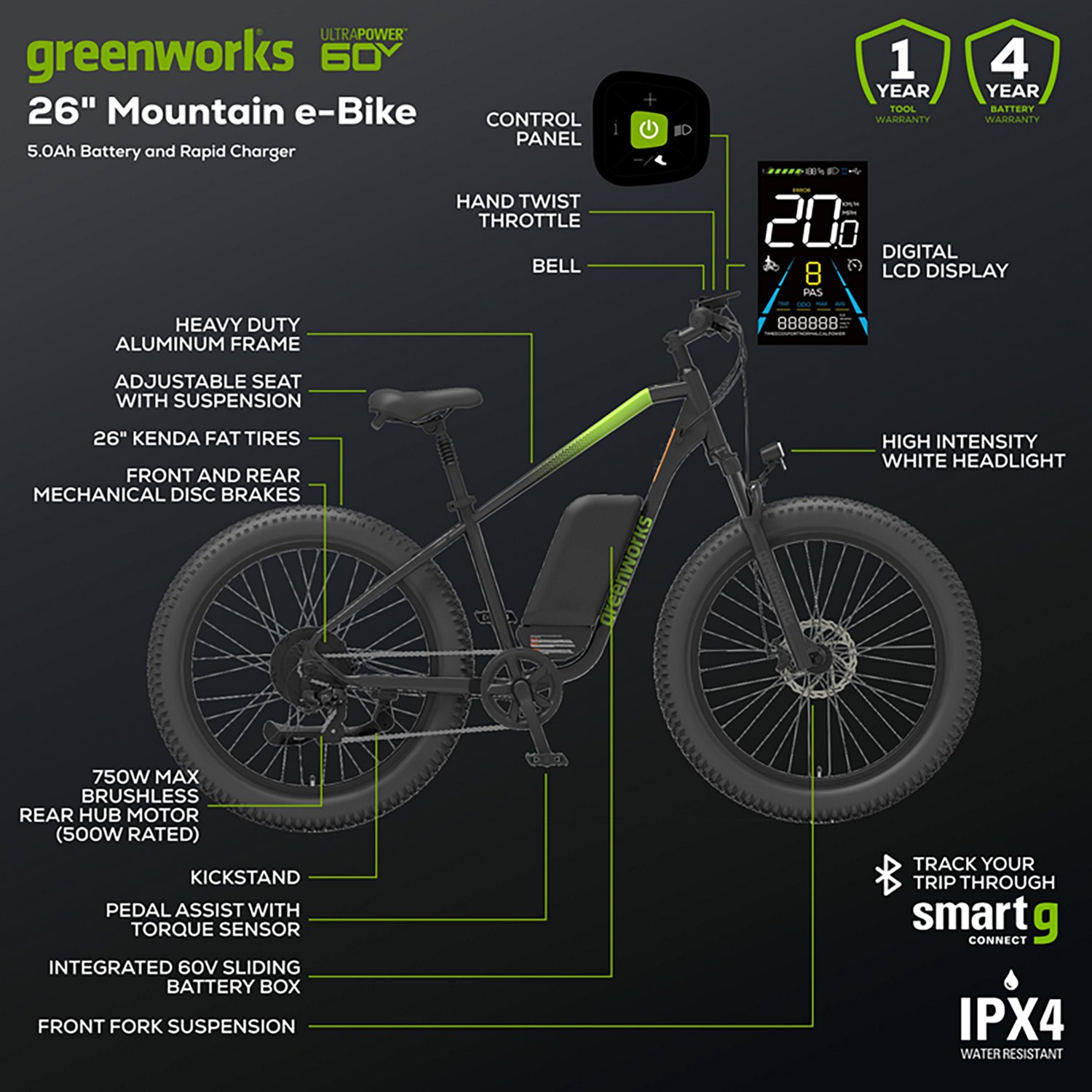 Greenworks 60V 26 in Fat Tire E-Bike 5Ah Battery - view number 2