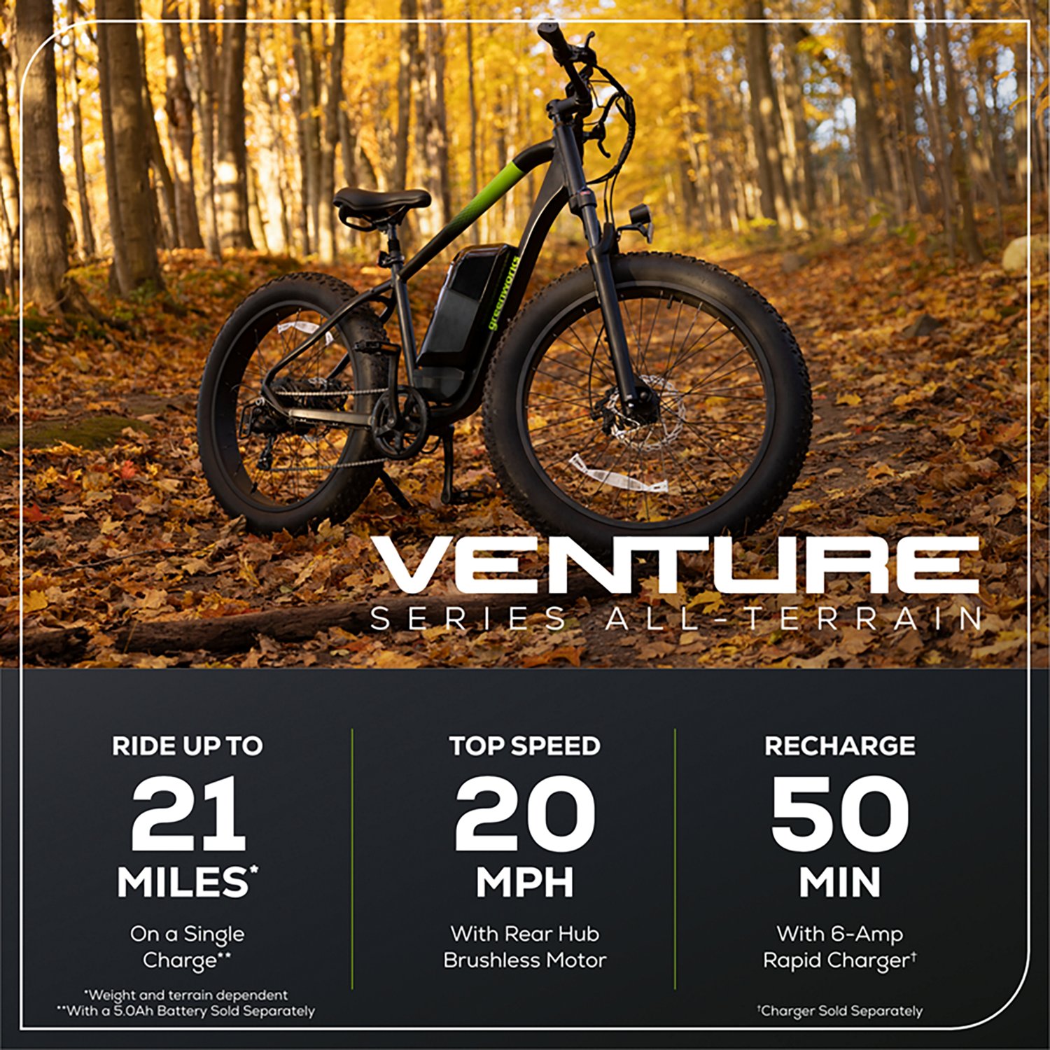 Greenworks Adults’ 60V VENTURE Series 26 in Fat Tire Electric Mountain Bike - view number 3
