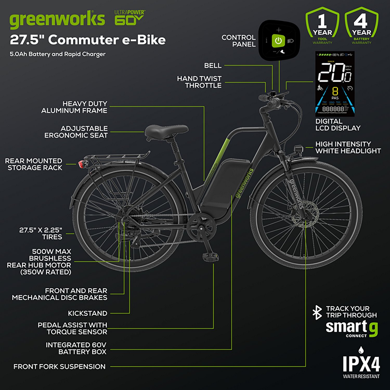 Greenworks 60V 27.5 in Commuter E-Bike 5Ah Battery - view number 2