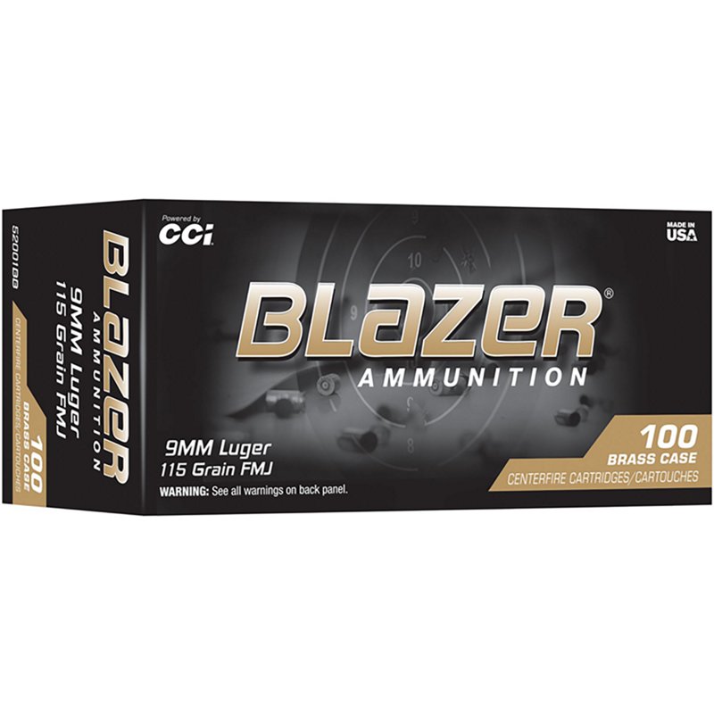 CCI Blazer Brass 9mm Luger 115 Grain Handgun Ammo - 100 Rounds