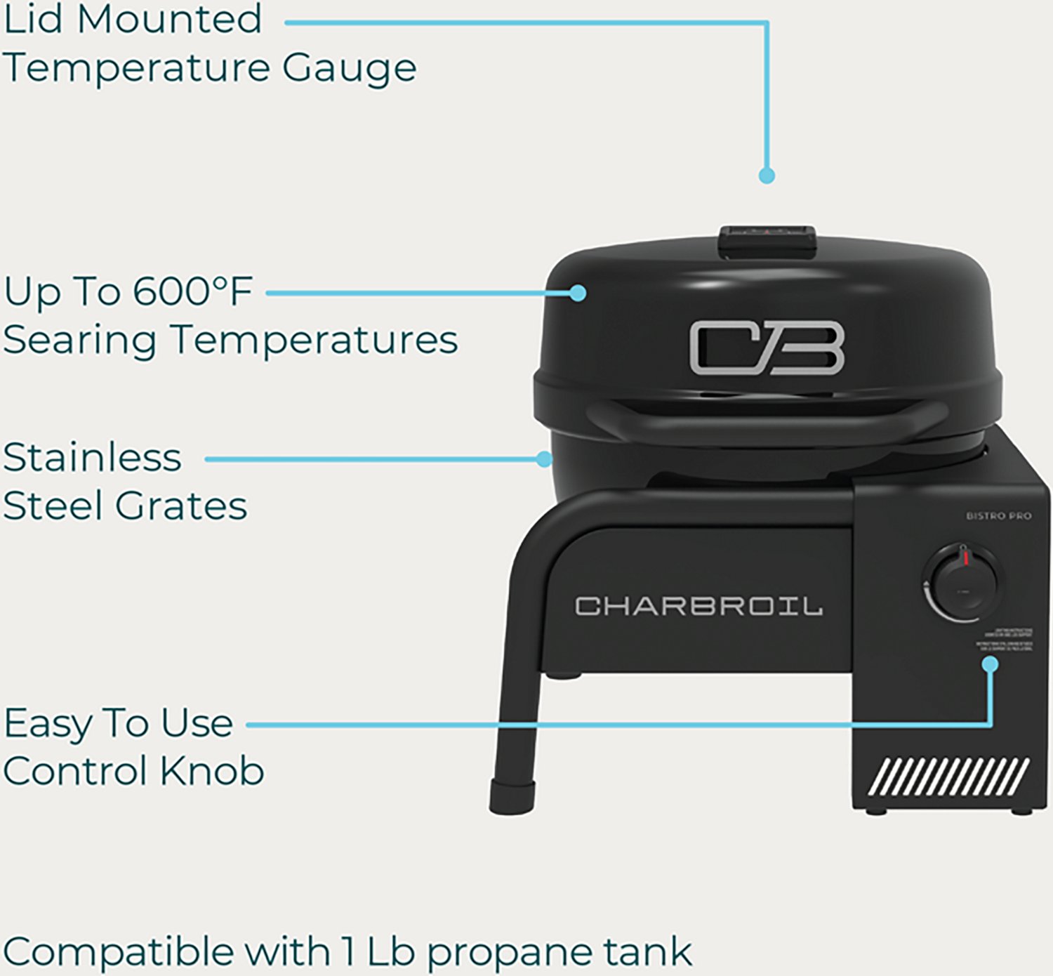 Charbroil Bistro Pro Tabletop Gas Grill Blackout - view number 6