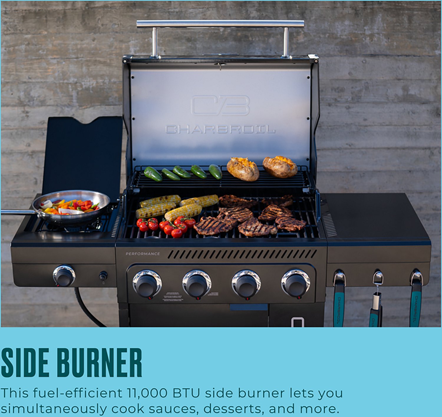 Charbroil Performance Series™ FlavorMax™ 4 Burner Gas Grill Cabinet with Side Burner Black Stainless - view number 3