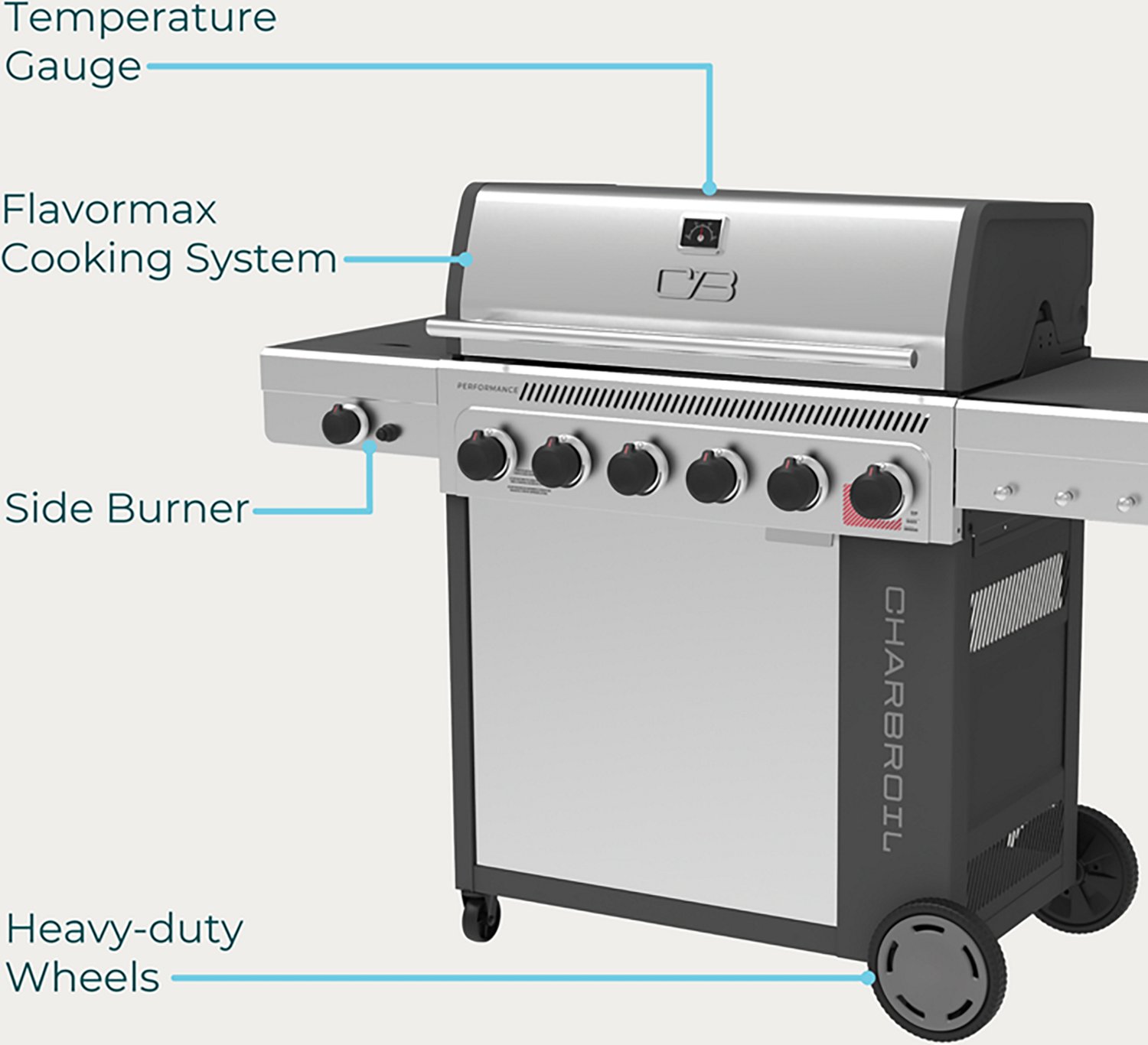 Charbroil Performance Series™ FlavorMax™ 6 Burner Gas Grill Cabinet with Sear Burner and Side Burner - view number 3