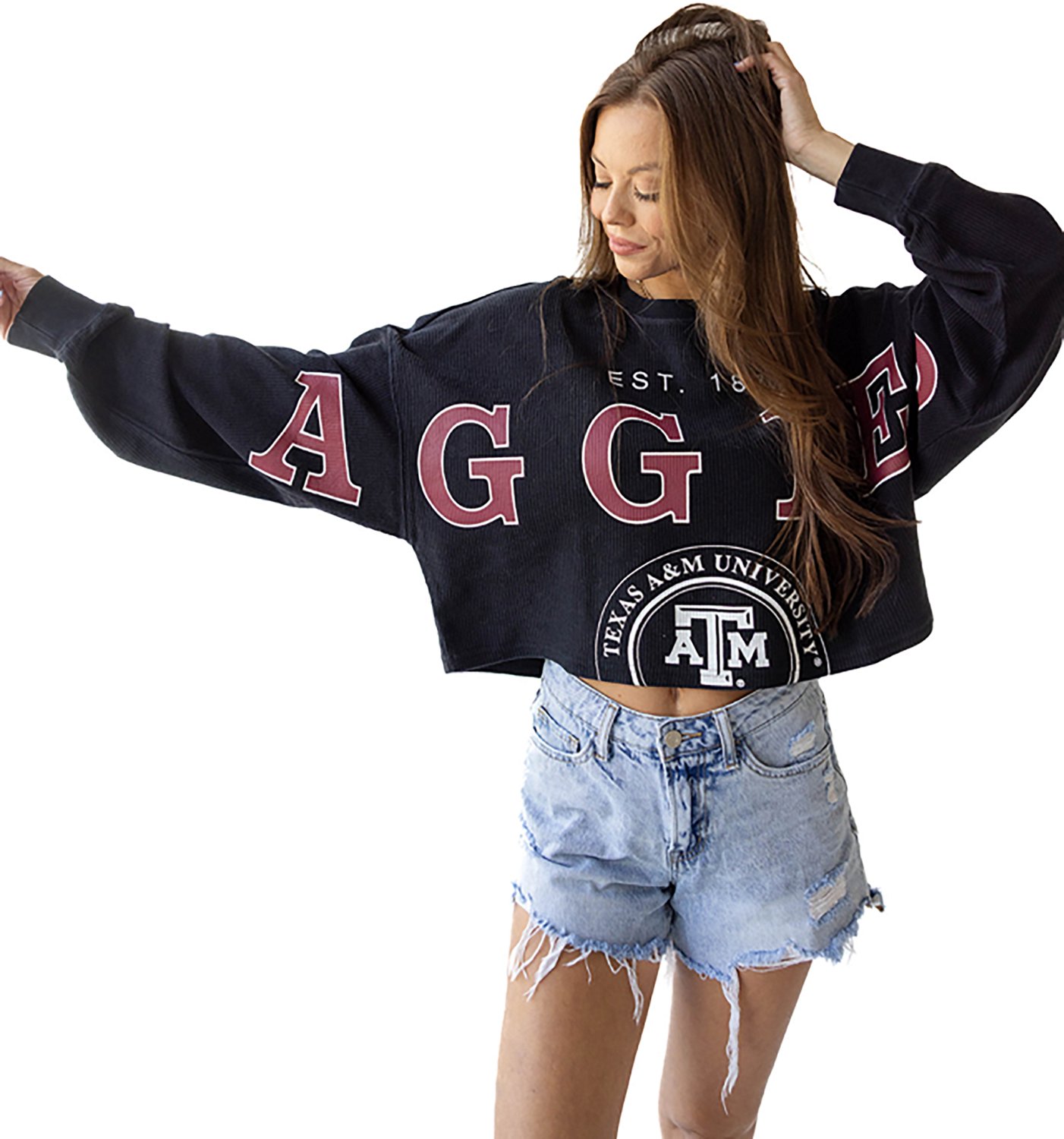 Gameday Social Women's Texas A&M University Phipps Split Cropped Corded Crew