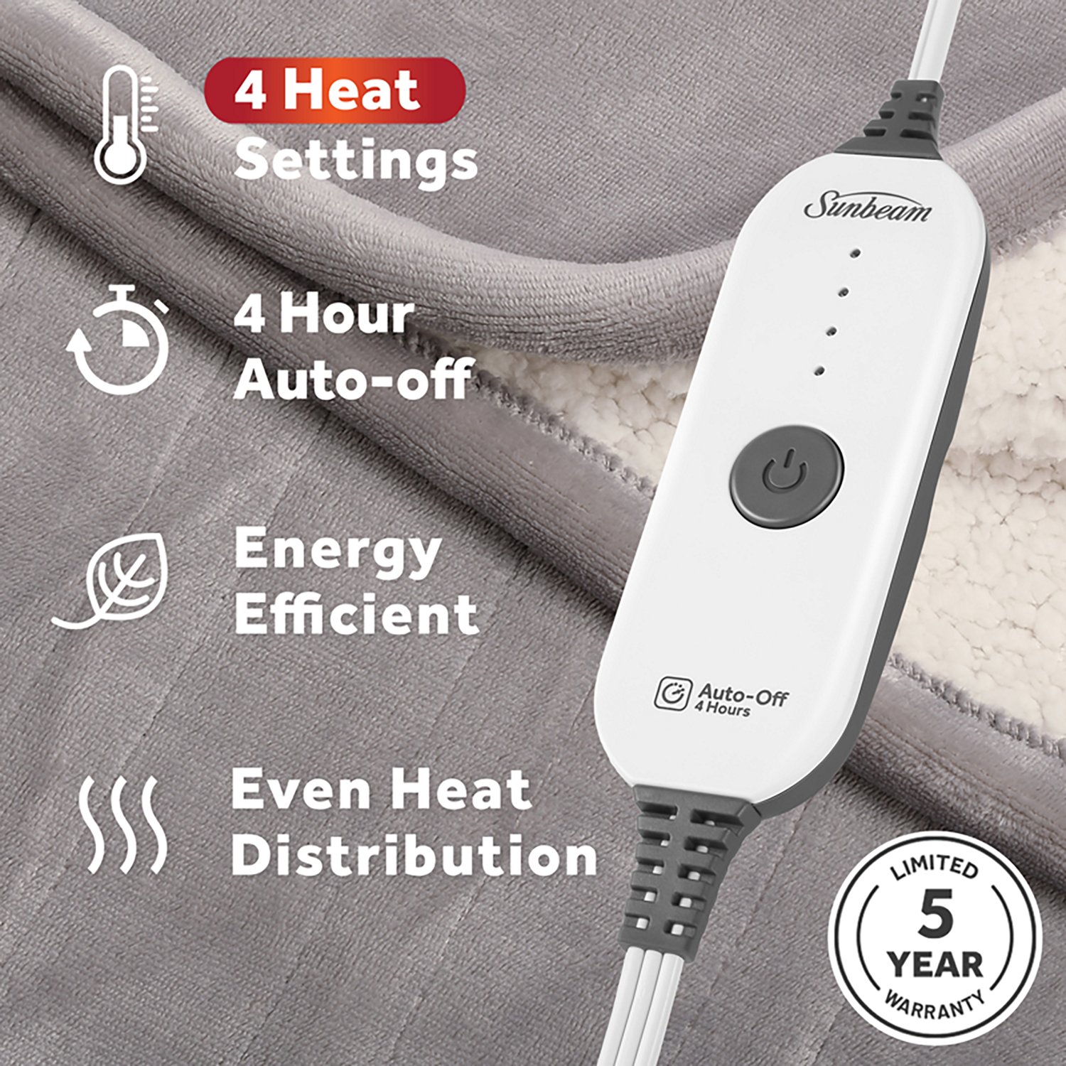 Sunbeam 50 in x 60 in Velvet Sherpa Heated Throw Blanket - view number 3