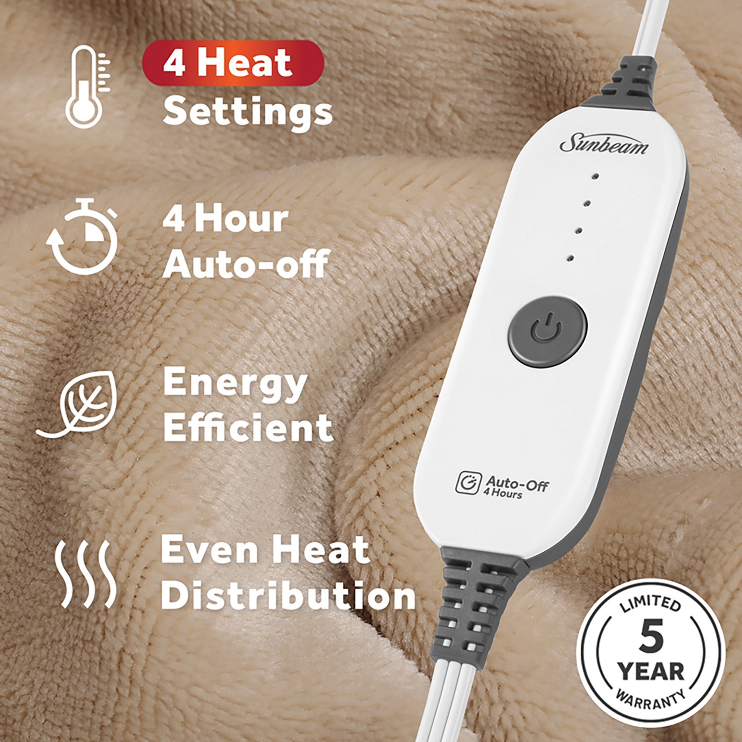 Sunbeam 50 in x 72 in Sherpa Heated Throw  - view number 2